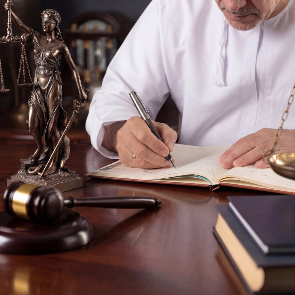 Legal professional working with scales of justice